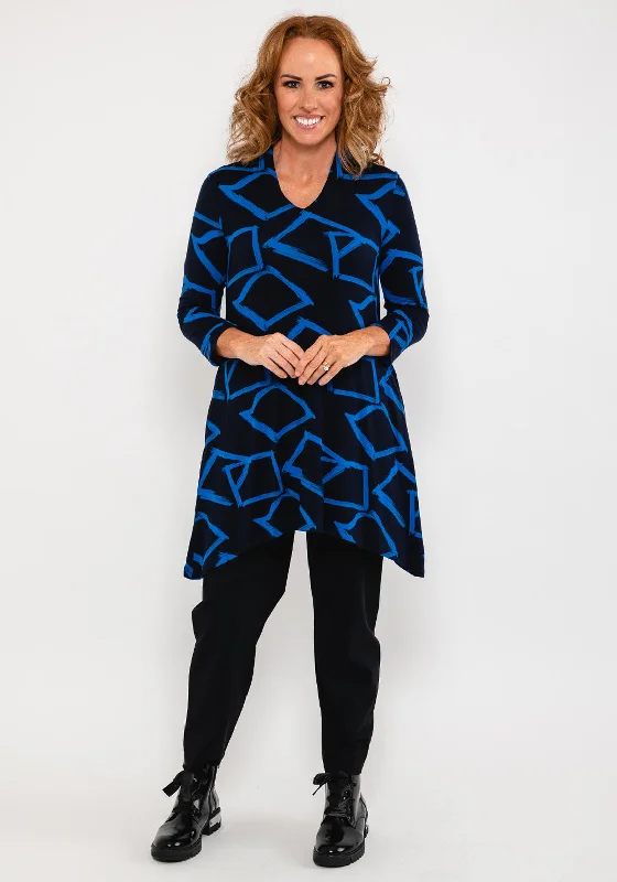 Stock Clearance Capri Square Outline Tunic Top, Navy & Cobalt