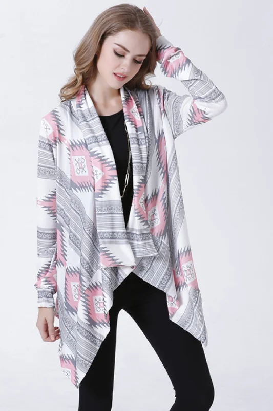 Instant Deal Geometric Open Front Handkerchief Hem Cardigan