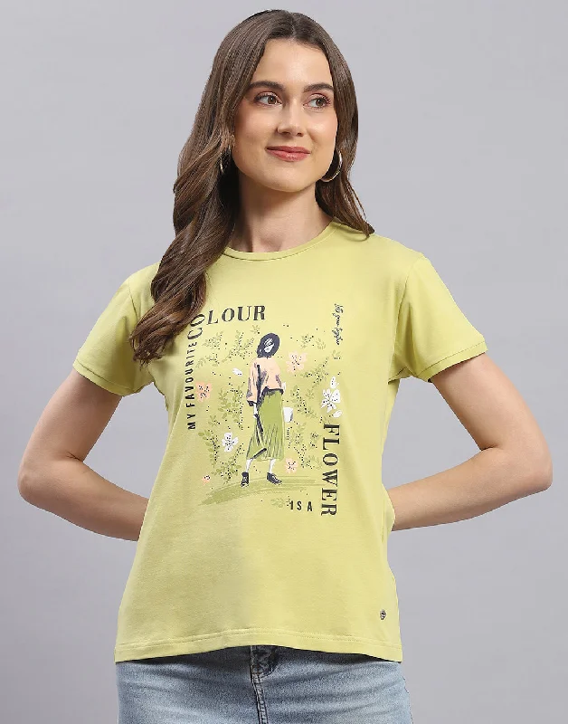 Weekend Savings Fiesta Women Lime Green Printed Round Neck Half Sleeve Top