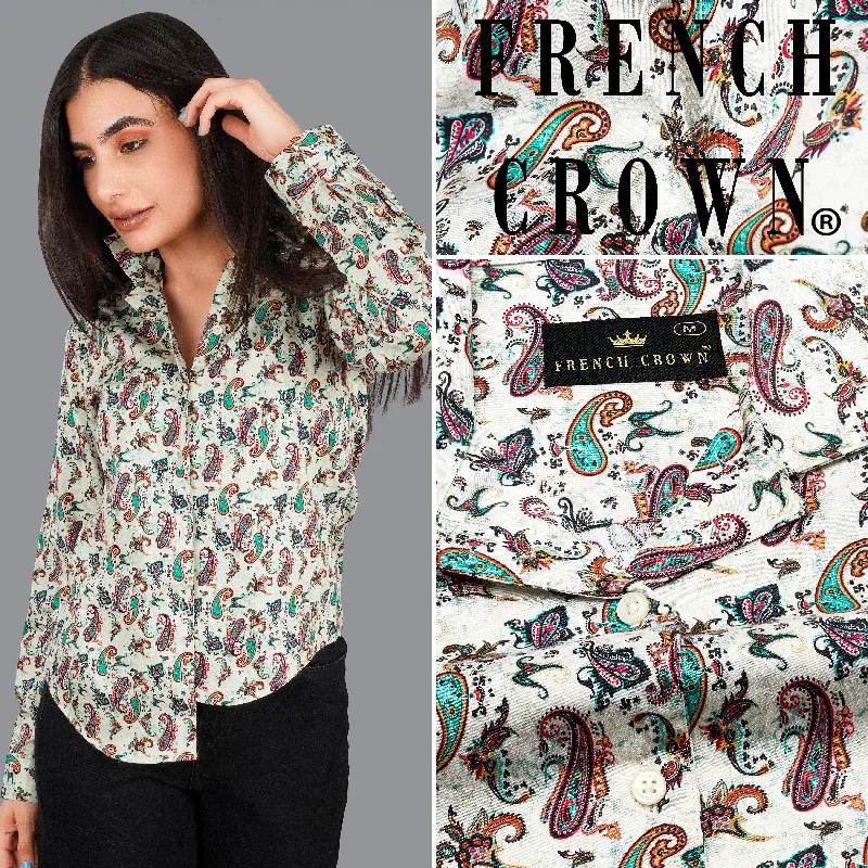 Weekend Savings Galore Gainsboro Cream Multicolour Paisley Printed Premium Cotton Shirt