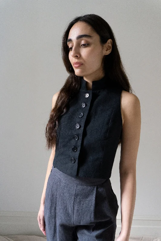 Hurry Up Ada Linen Waistcoat - Black
