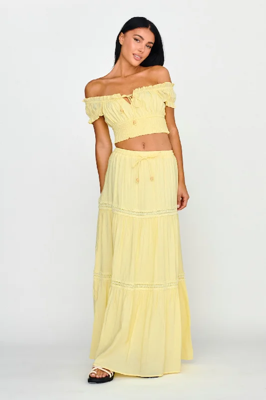 Weekend Sale: Don't Miss Out Canyon Cove Crochet Trim Maxi Skirt Yellow