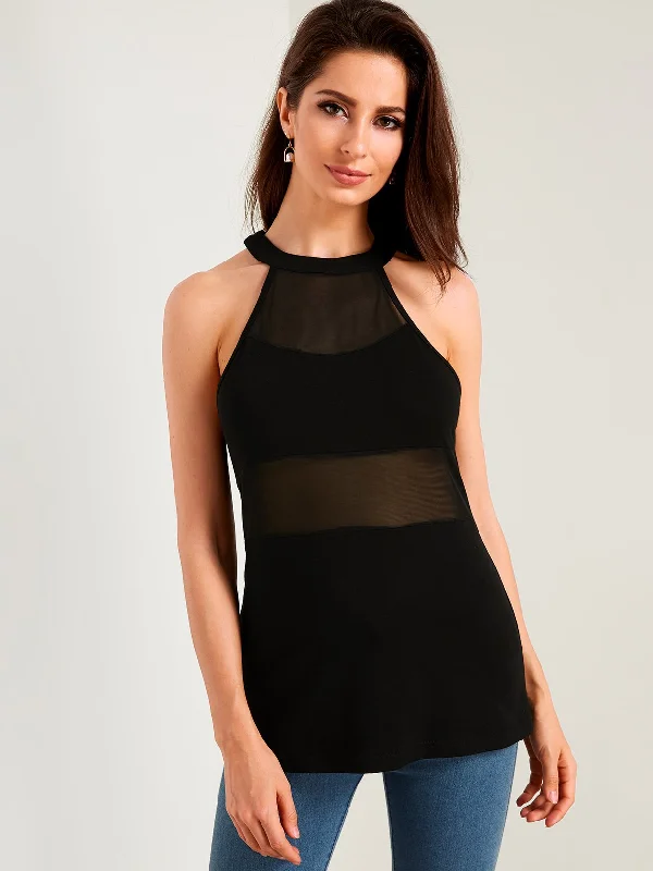 Season Finale Sale Custom See Through Design Plain Halter Sleeveless Camis