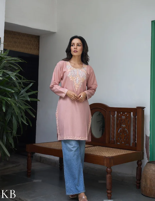 Weekend Bargains to Indulge In Nigeen Kashmiri Aari Dusky Pink Kurti