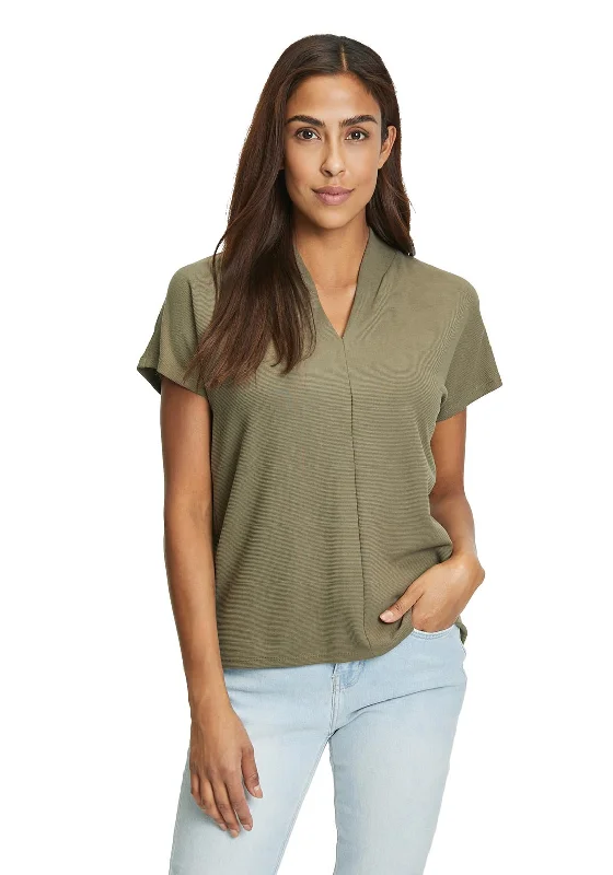 Weekend Deal Betty Barclay V Neck Ribbed Top, Khaki