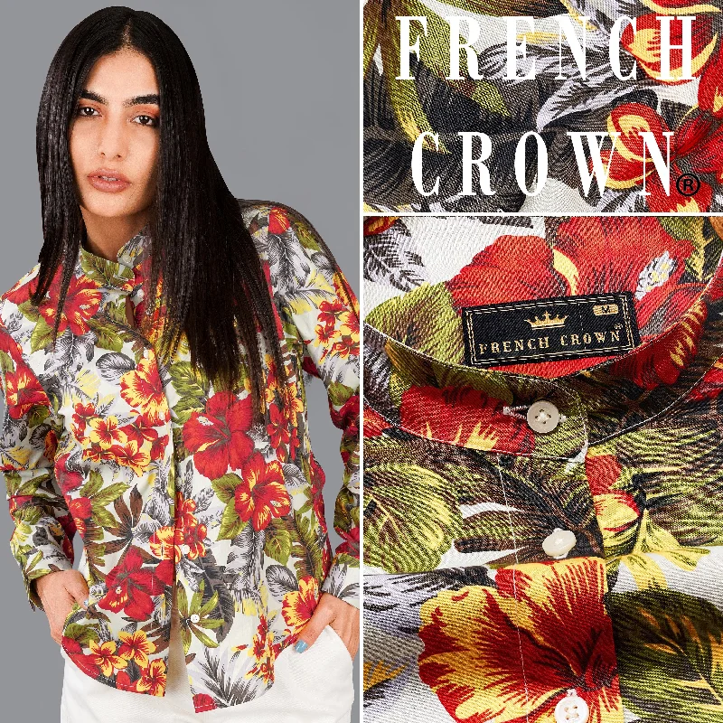 Price Reduction Jasper Red Multicolour Floral Printed Premium Cotton Shirt