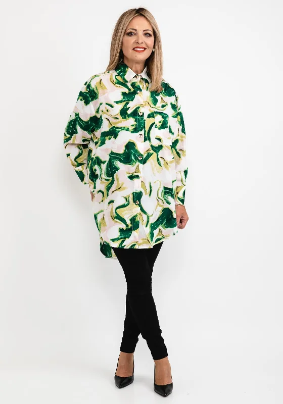 Don't Miss Out Seventy1 Printed Long Oversize Tunic Shirt, Green Multi