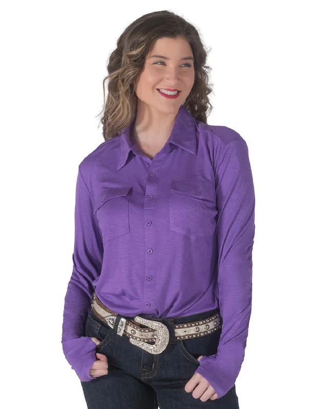 Shop and Save Cowgirl Tuff Womens Pullover Button-Up Purple Polyester L/S Shirt