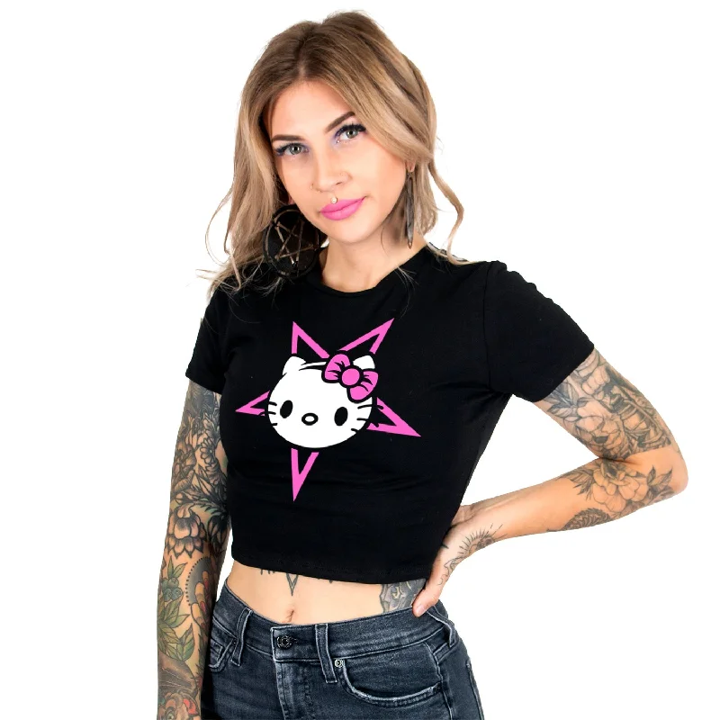 Weekend Deals to Make You Smile Hello Satan Kitty Crop Baby Tee