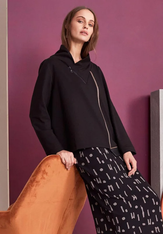 Weekend Special Naya Zipped Collar Neck Jersey Oversize Top, Black