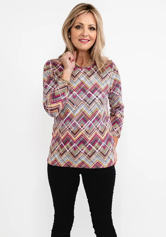 Weekend Deals That Amaze Rabe Geo Zig Zag Print T-Shirt, Fuchsia Multi