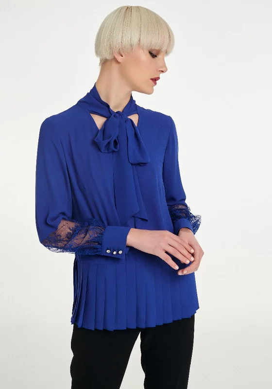 Price Fest Badoo Pleat Hem Pussy Bow Top, Blue