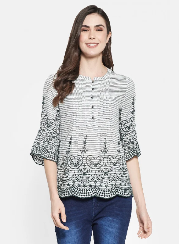 Clearance Event Womens Off White Embroidered Top