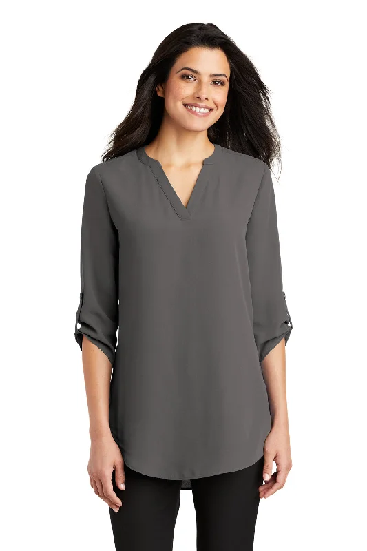 Special Offer Port Authority Womens 3/4 Sleeve V-Neck T-Shirt - Sterling Grey
