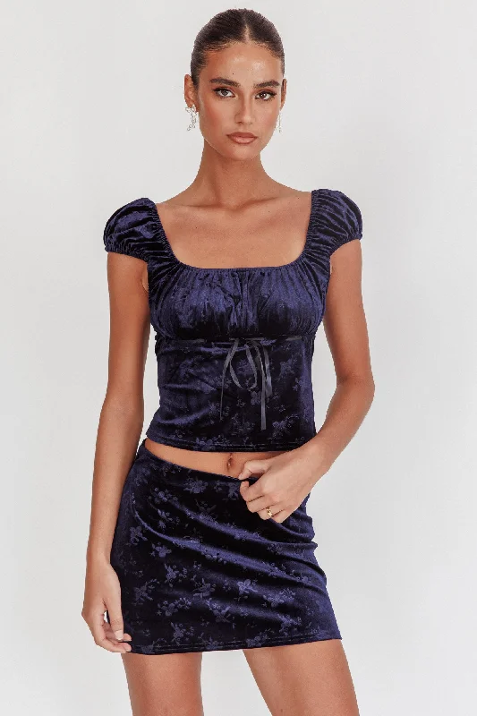 Special Buy High Rollers Floral Velvet Mini Skirt Navy