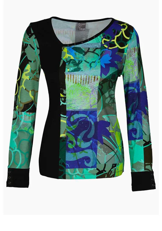 Deal Frenzy Dolcezza Asymmetric Neck Print Top, Green Multi