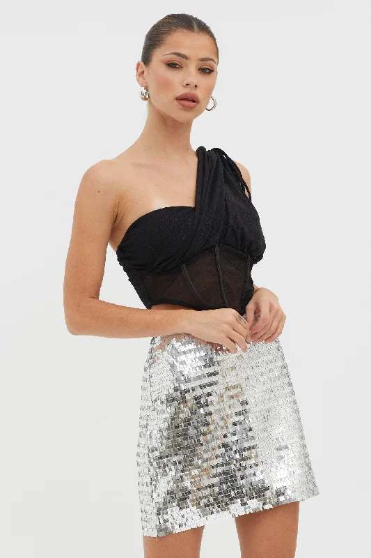 New Deal Starry December Sequin Mini Skirt Silver