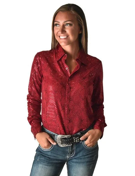 Super Deal Cowgirl Tuff Womens Metallic Snakeskin Bling Red Poly/Spandex L/S Blouse Super Deal Cowgirl Tuff Womens Metallic Snakeskin Bling Red Poly/Spandex L/S Blouse