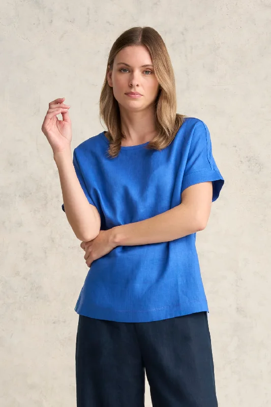 Big Discounts Linen Mix Top - Indigo Blue
