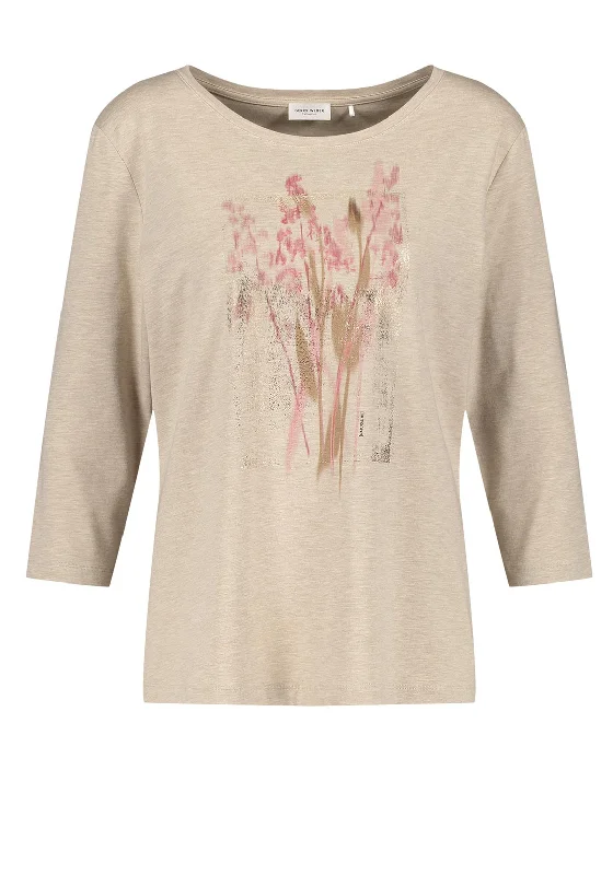 Take Advantage Gerry Weber Graphic Print Long Sleeve T Shirt, Beige Multi