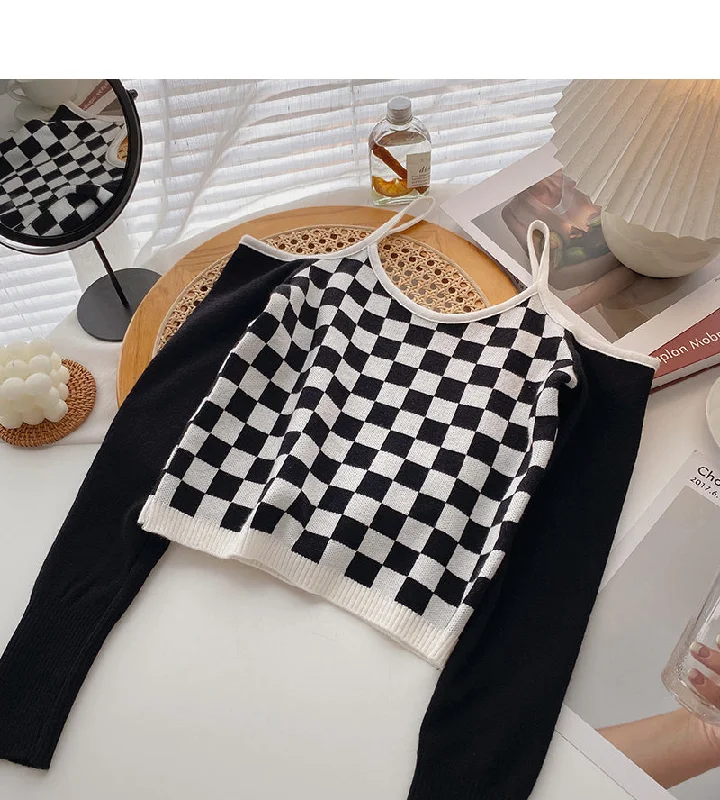 Weekend Specials to Snag Straight neck slim clavicle sling long sleeve sweater  6639