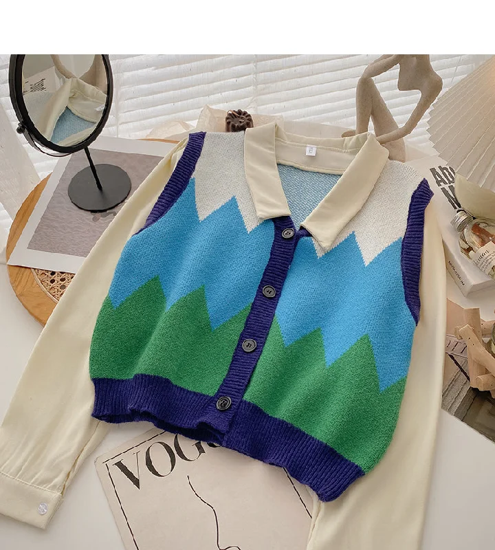 Midnight Madness Korean long sleeve Vintage stitching knit top  6631