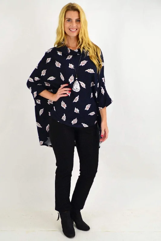 Weekend Specials to Cherish Navy Cowl Neck Poncho Tunic Top