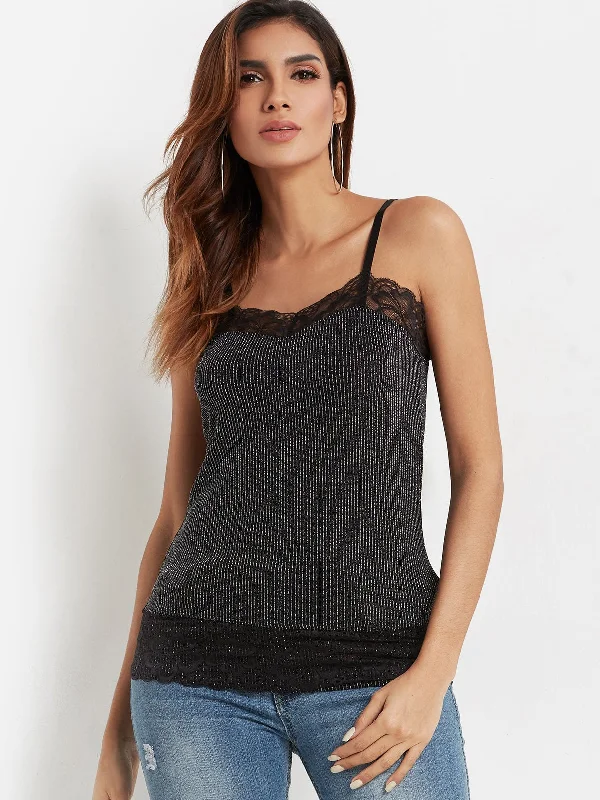 Savings Bonanza Custom Plain Lace Trim Black Camis