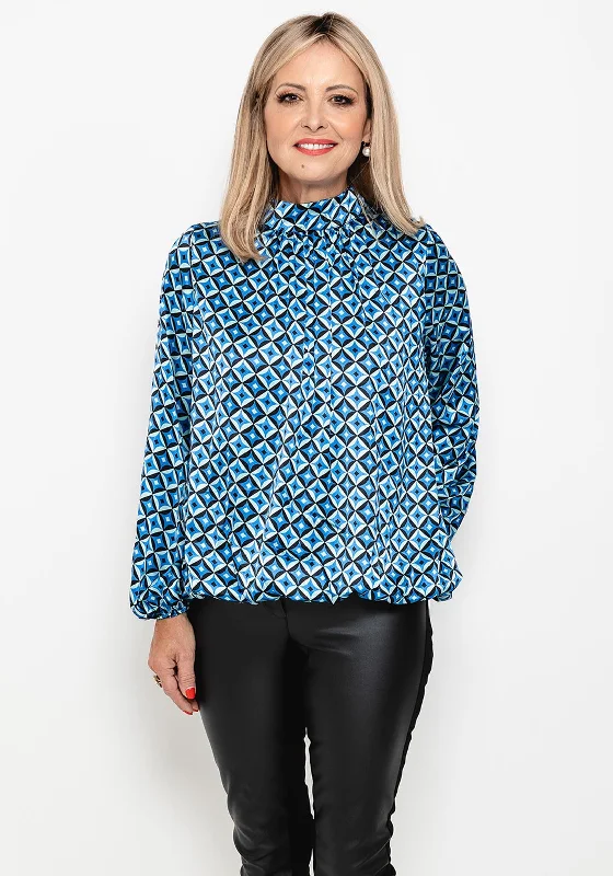 Today’s Special Seventy1 Elasticated Hem Satin Print Top, Blue Multi