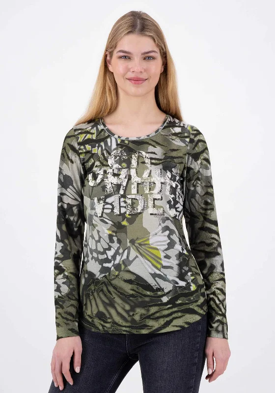 Mega Deal Just White Multi Print Long Sleeve T-Shirt, Green Multi