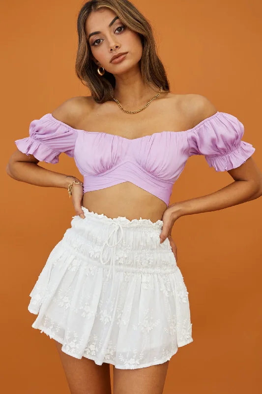 Weekend Shopping Bliss Linka Off-Shoulder Tie-Back Crop Top Lilac