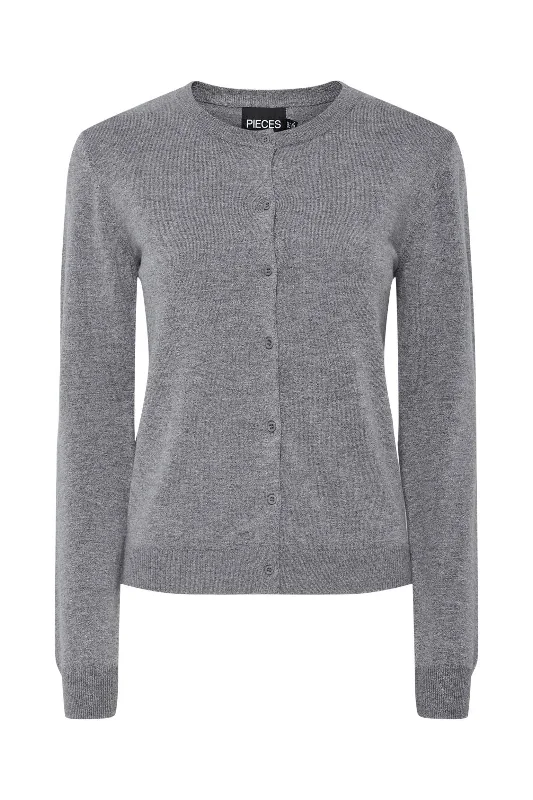 Don't Delay Pieces - Pcnora Ls O-Neck Knit Cardigan - 4640539 Medium Grey Melange