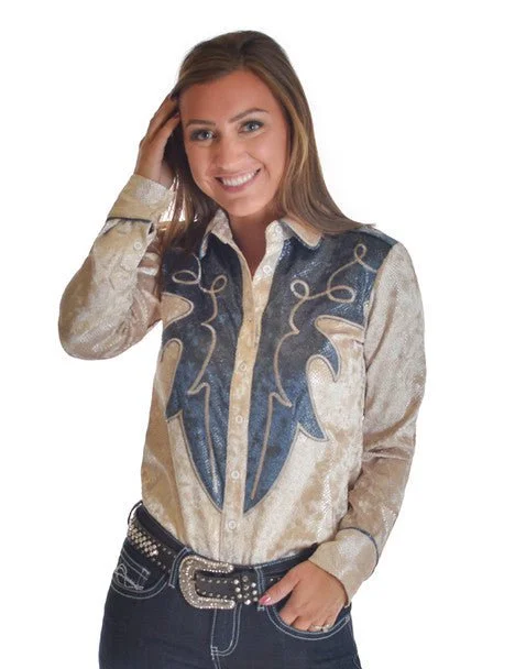 Weekend Discounts to Relish Cowgirl Tuff Womens Heavier Snake Blue/Cream Polyester L/S Shirt