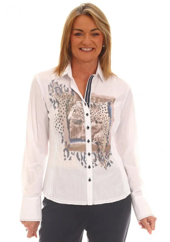 Don’t Miss Out Just White Animal Print Blouse, White Multi