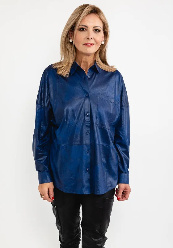 Massive Savings Eva Kayan Leather Look Shirt, Blue