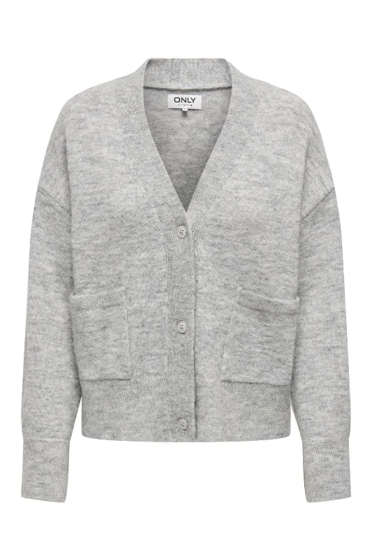 Midnight Madness Only - Onlallison Ls V-Neck Cardigan Oz Knt. - 4748186 Light Grey Melange