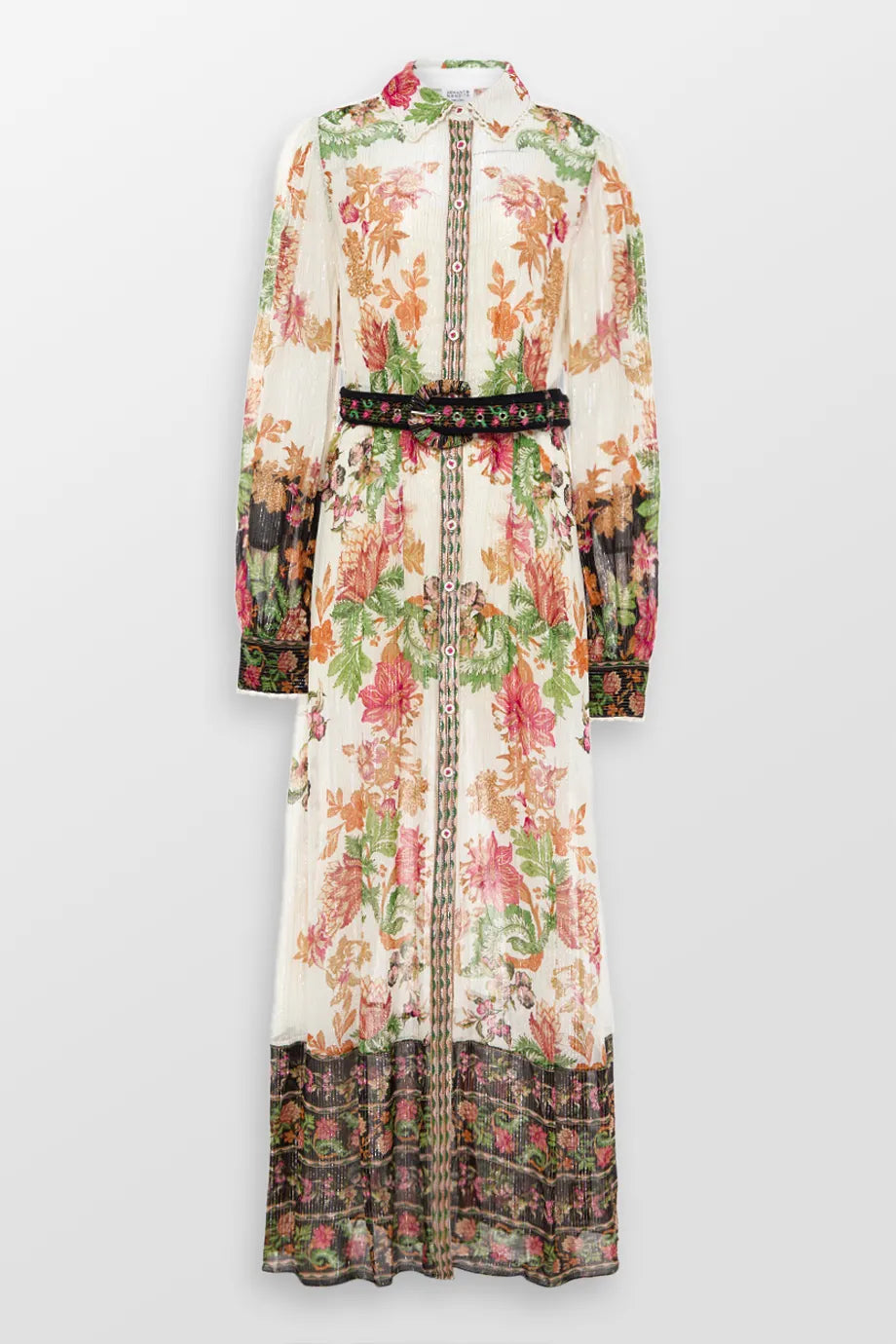 Instant Savings Pahi Floral Shirt Maxi Dress With Handcrafted Buttons And Belt