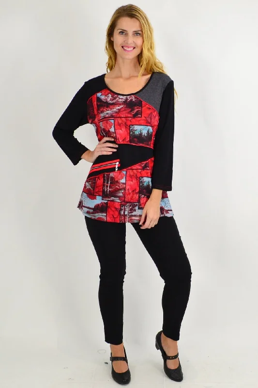 Unwind with Weekend Discounts Red Autumn Delight Tunic Top