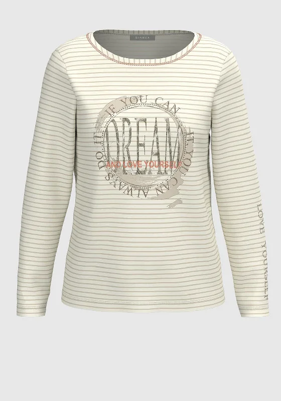 Bonus Offer Bianca Dami Striped Long Sleeve T-Shirt, Beige & Cream