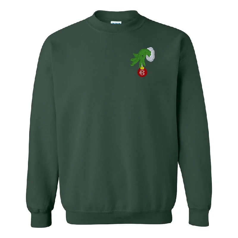 Weekend Deal Monogrammed Grinch Hand Crewneck Sweatshirt
