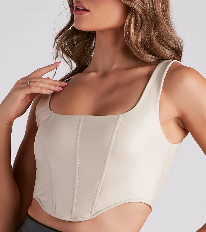 Cash Savings Sleek Style Faux Leather Corset Top