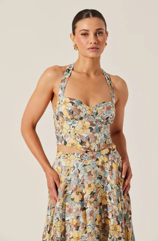 Now or Never Floral Halter Neck Bustier Top