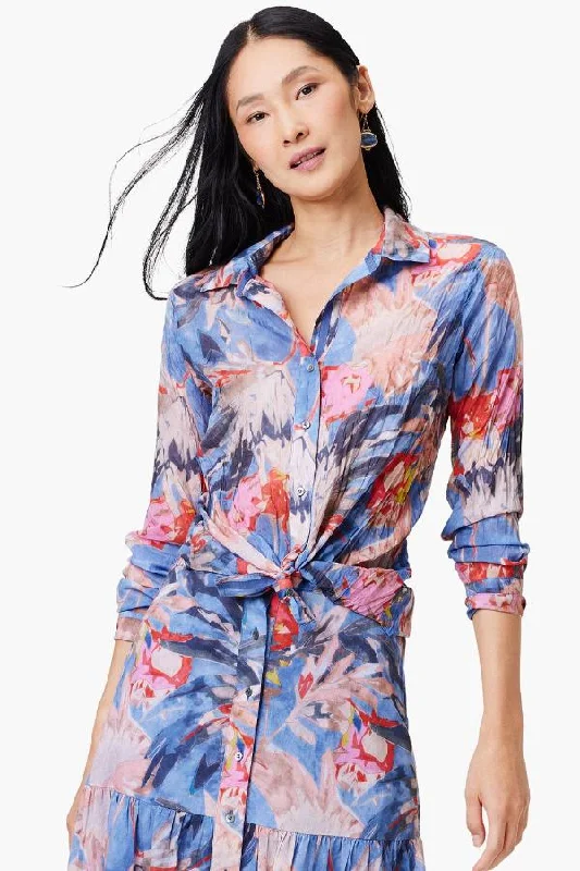 Take Advantage NIC+ZOE Blue/Multi Dreamscape Crinkle Button Front Shirt S241644
