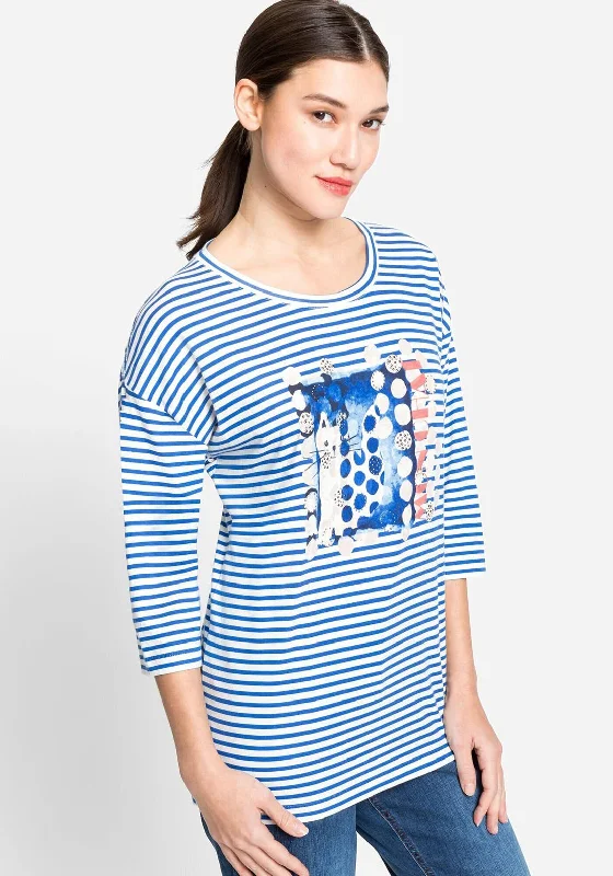 Stock Clearance Olsen Mon Chat Striped T-Shirt, Blue Multi