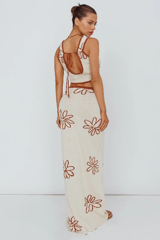Unwind with Weekend Discounts Sunland Knit Maxi Skirt Flower Oat Mocha