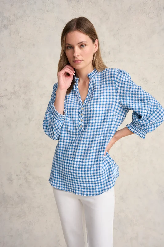 Weekend Savings Bonanza Cotton Gingham Blouse - Blue Gingham