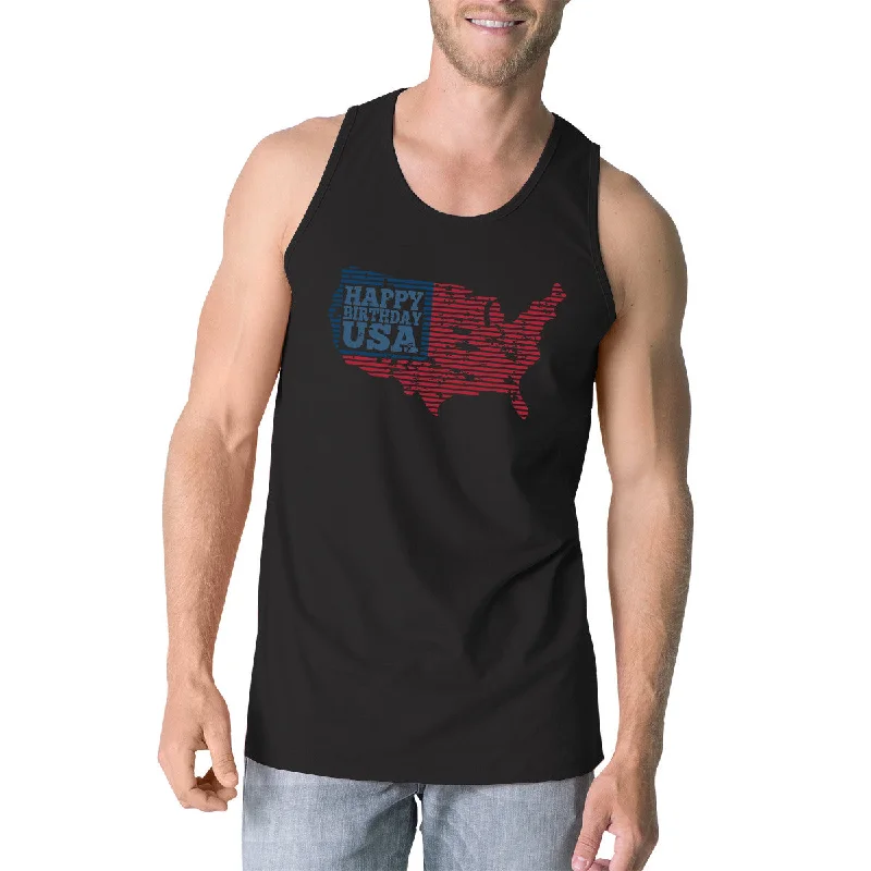 Markdown Madness Happy Birthday USA Mens Black Sleeveless Tshirt Funny 4 Of July Tee Markdown Madness Happy Birthday USA Mens Black Sleeveless Tshirt Funny 4 Of July Tee