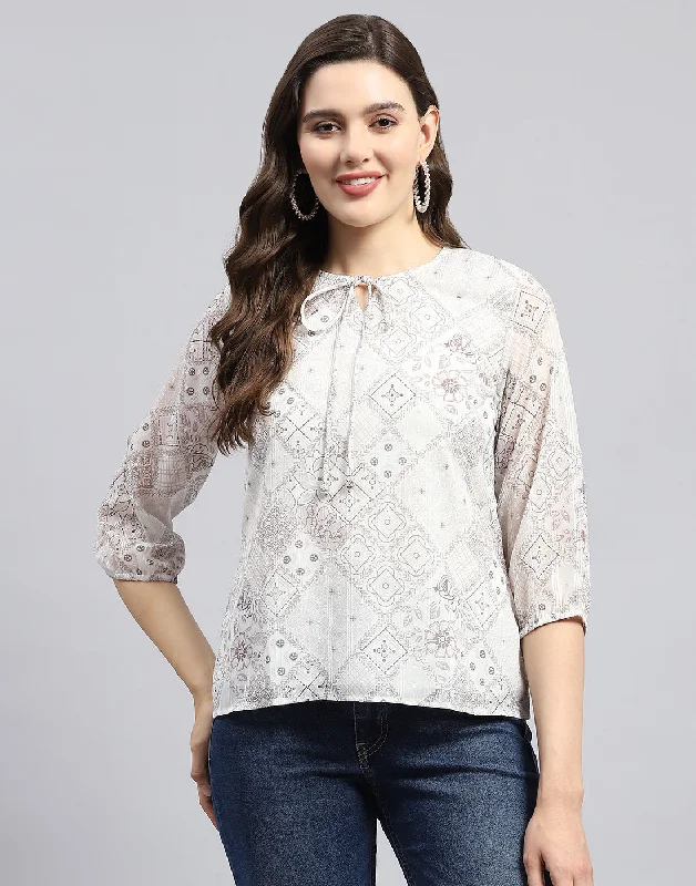 Stock Clearance Women Brown Printed Round Neck Full Sleeve Top