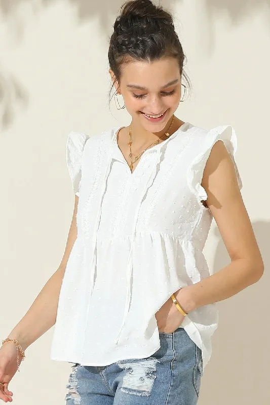 Members Only TIED NECK FLOUNCE SHORT SLEEVE CASUAL TOP