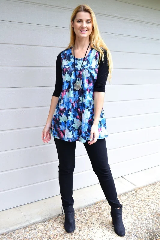 Value Deals Blue Maple Leaf Sleeveless Fleece Tunic Top